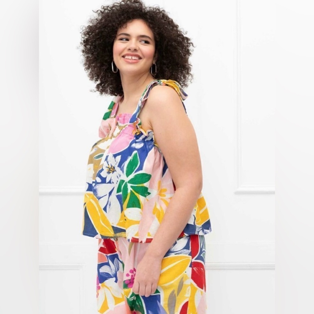 Eloquii print Floral Top with bow straps